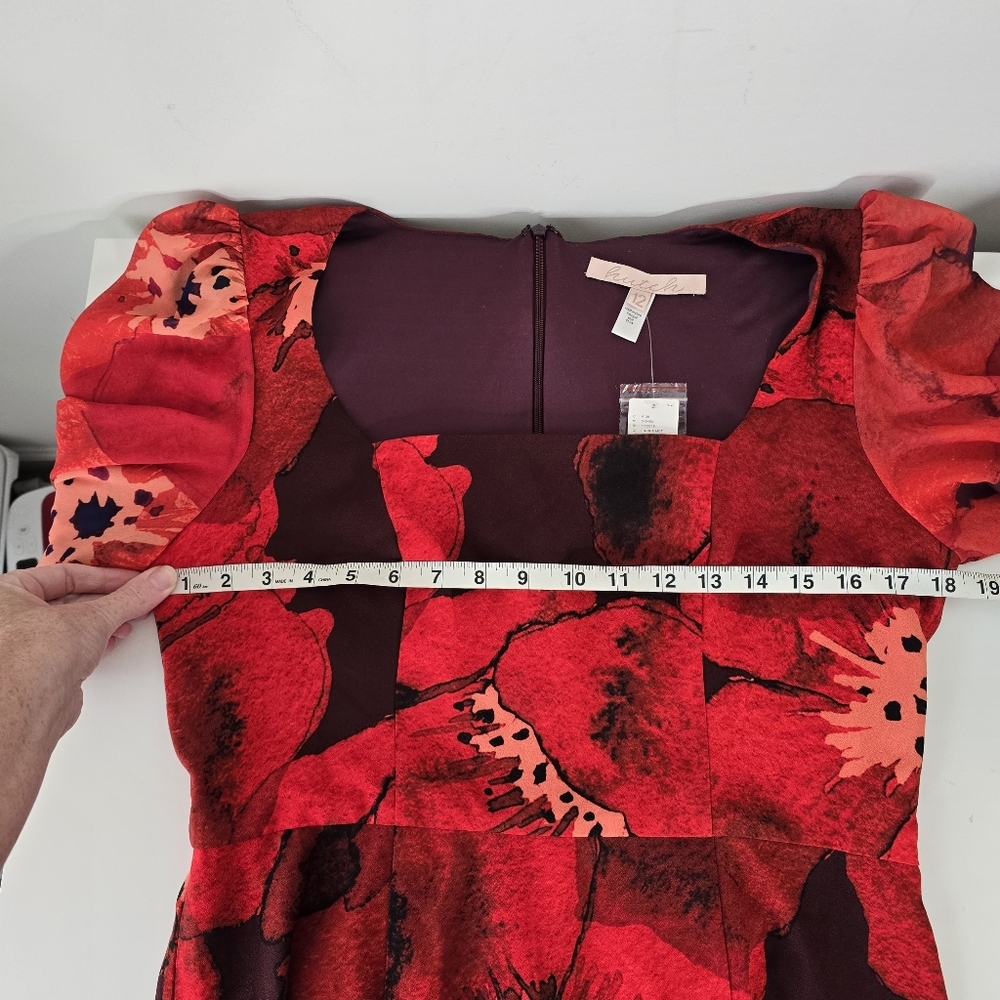 NWT Hutch Poppy Puff Sleeve Square Neck Mini Dress Size 12 Red Floral - Picture 13 of 16